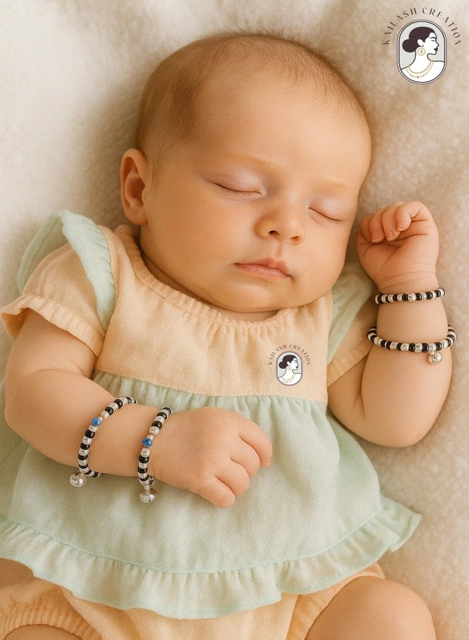 Kailash Creation Baby Nazariya Bracelet with Ghungroo Charm & Black-White Crystal Beads | Adjustable Bracelet for Kids/Newborns Boys & Girls (0-5 Years) - Image 2